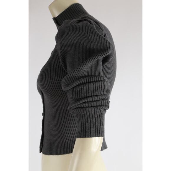 ZARA Charcoal Gray Knit Cut Out Funnel Mock Neck Button Down Sweater Size S - Picture 9 of 9